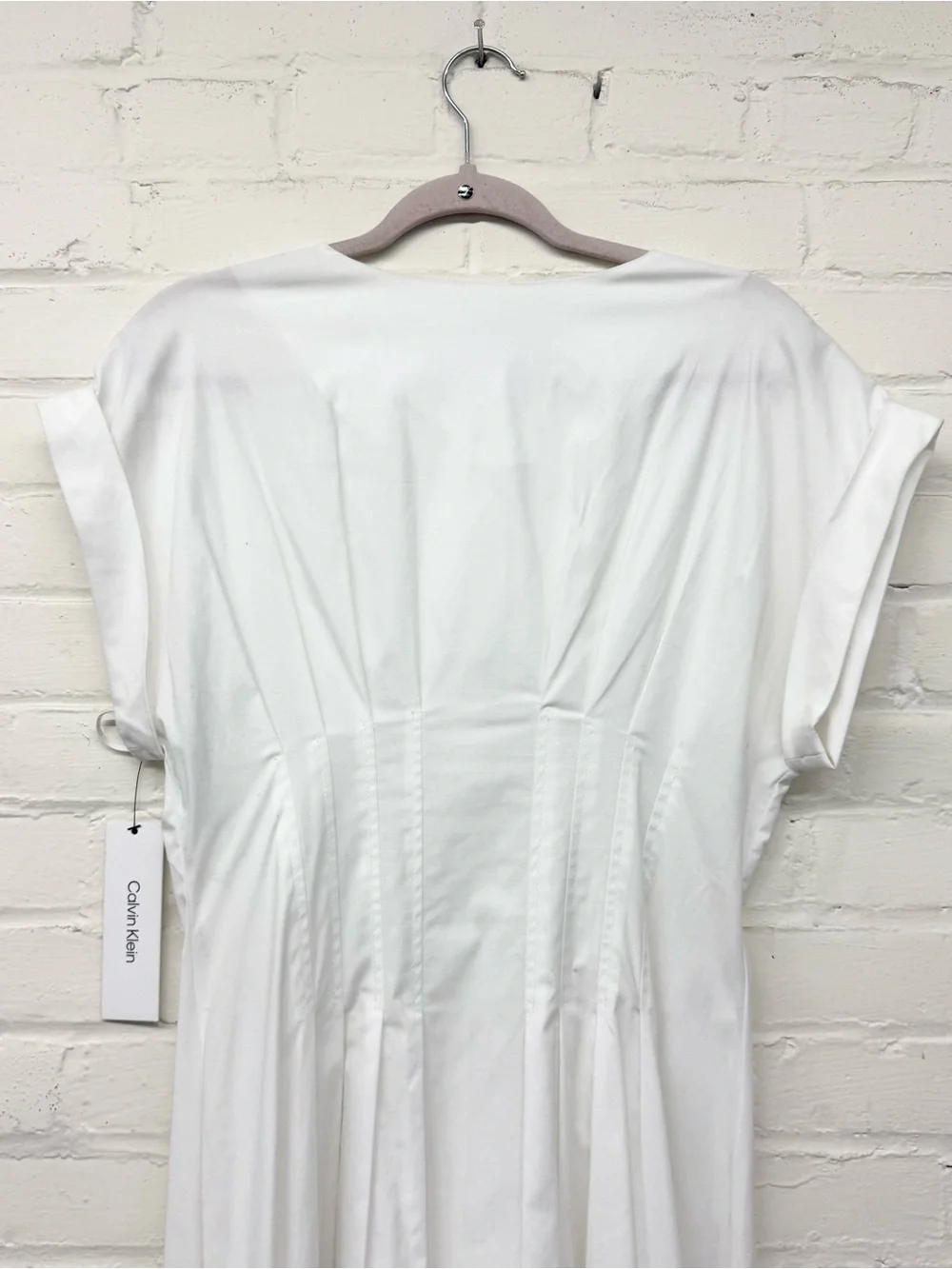 NWT Calvin Klein White Pintuck Fit and Flare Button Down Midi Dress Size 6